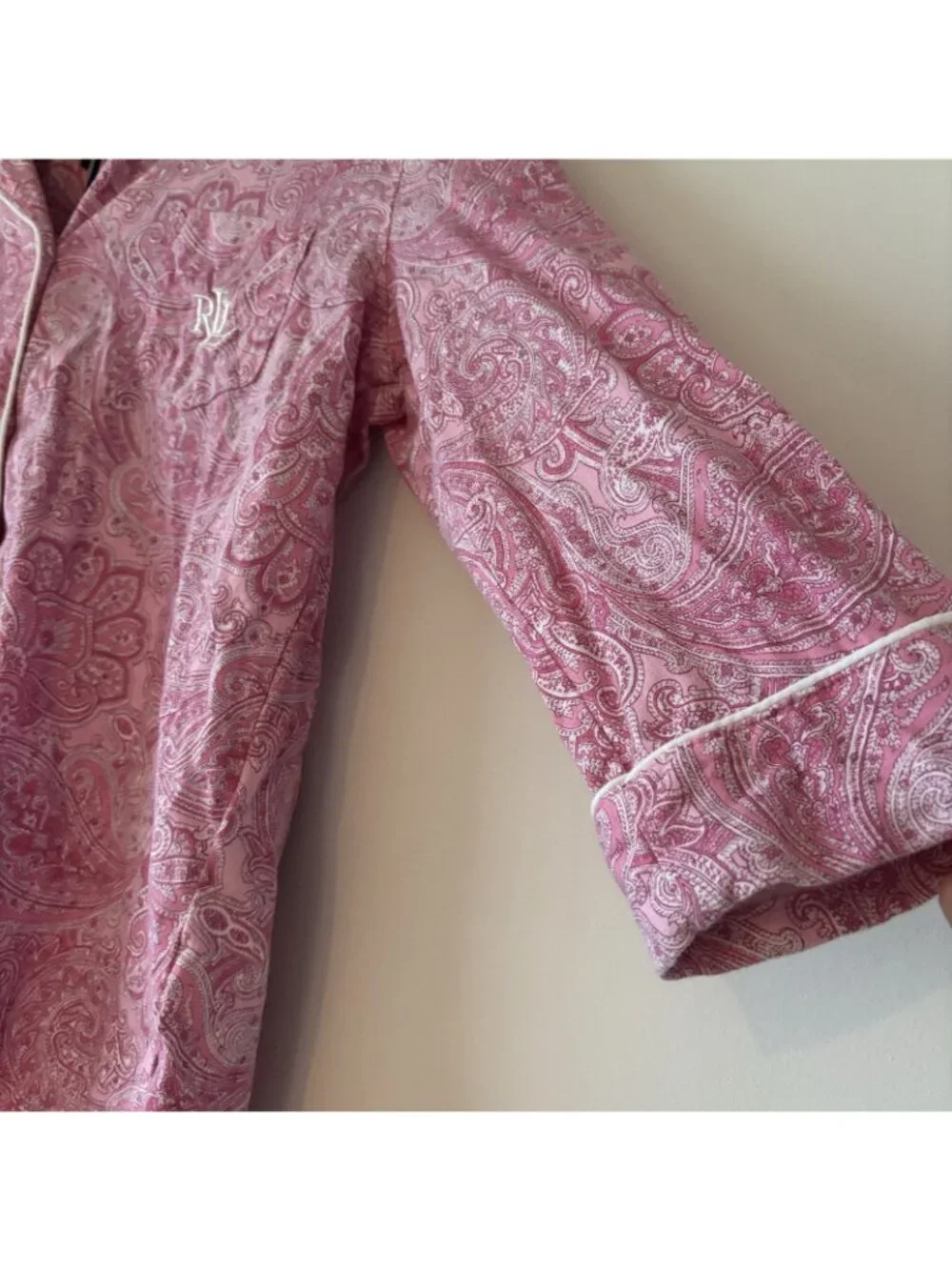 L Ralph Lauren Pajama Set Crop Women’s M Cotton Pink Paisley Cottagecore Preppy